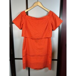 Topshop Women Orange Off The Shoulder Eyelet Cocktail Dress Size 10